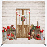 Lofaris Bricks Wall Bear Strawberry Rose Pillow Case Backdrop