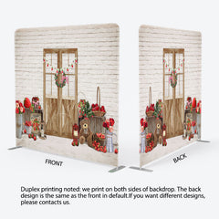 Lofaris Bricks Wall Bear Strawberry Rose Pillow Case Backdrop