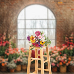 Lofaris Bricks Window Floral Red Love Valentines Day Backdrop