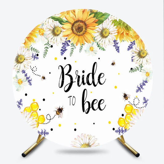 Lofaris Bride to Bee Floral Round Backdrop with Sunflowers and Daisies Yellow White Bridal Shower Party Decor