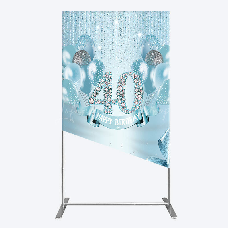 Lofaris Bright Blue Glitter Balloon Birthday Rectangle Backdrop