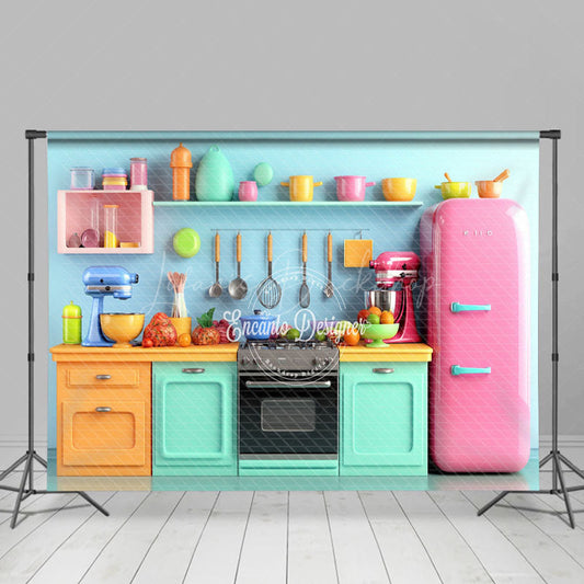 Lofaris Bright Blue Kitchen Refrigerator Photo Backdrop