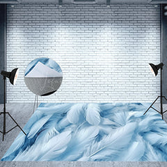 Lofaris Bright Blue White Soft Feathers Fabric Floor Backdrop