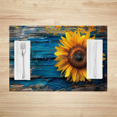Lofaris Bright Blue Wood Grain Sunflower Set Of 4 Placemats