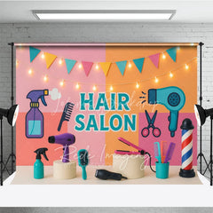 Lofaris Bright Cartoon Hair Salon and Stylist Photo Backdrop Colorful Birthday Cake Smash Background