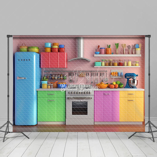 Lofaris Bright Colored Kitchen Photography Backdrop