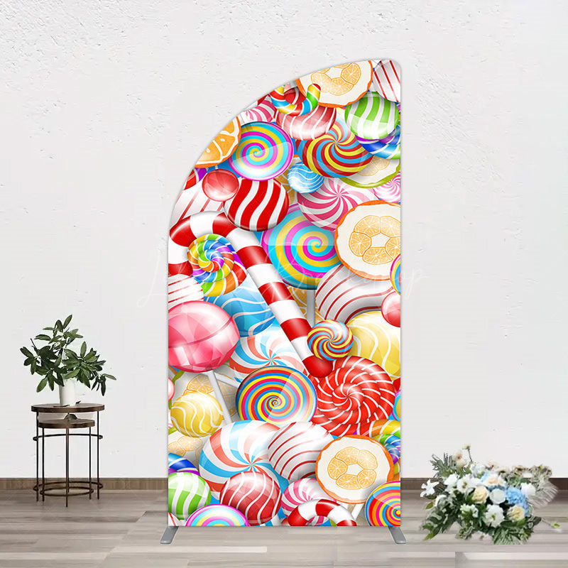 Lofaris Bright Colorful Candyland Birthday Half Moon Arch Backdrop