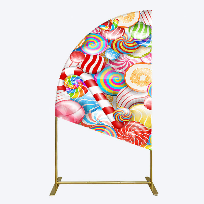 Lofaris Bright Colorful Candyland Birthday Half Moon Arch Backdrop