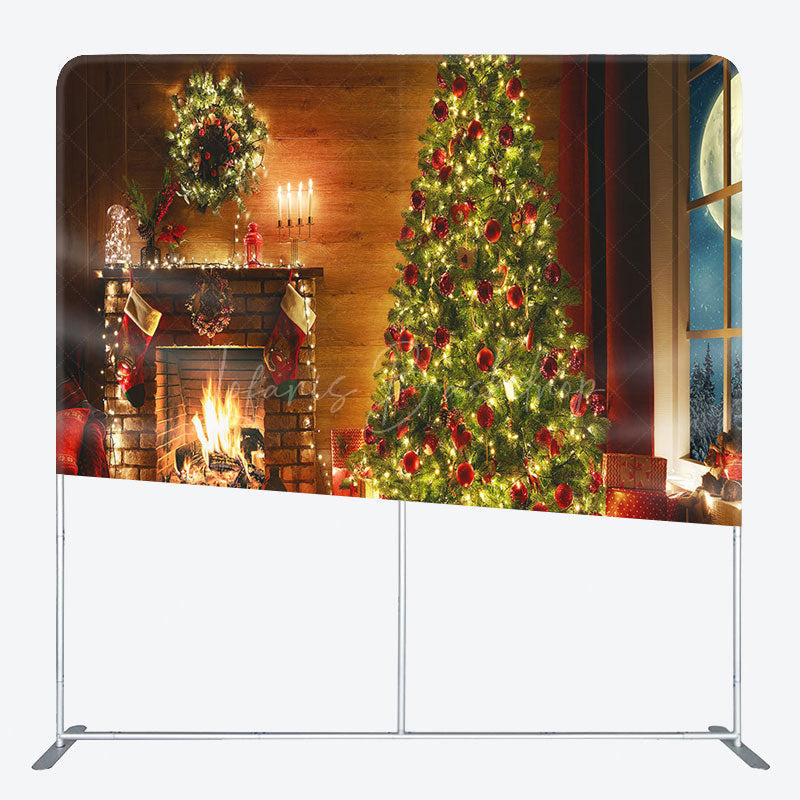Lofaris Bright Fireplace Tree Christmas Pillow Case Backdrop