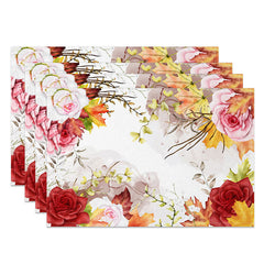 Lofaris Bright Floral Placemats Set of 4 in Red Pink and Yellow for Summer Fiesta Garden Party Decor
