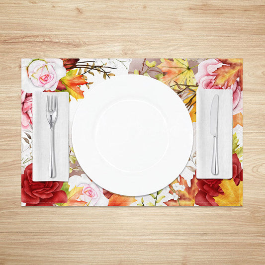 Lofaris Bright Floral Placemats Set of 4 in Red Pink and Yellow for Summer Fiesta Garden Party Decor