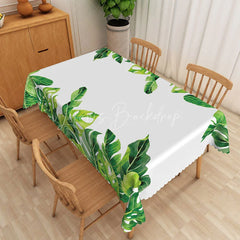 Lofaris Bright Green Tropical Leaf Border Rectangle Tablecloth Banana and Monstera Table Cover Summer Decor
