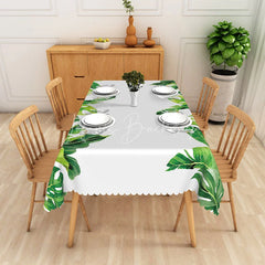Lofaris Bright Green Tropical Leaf Border Rectangle Tablecloth Banana and Monstera Table Cover Summer Decor
