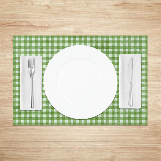 Lofaris Bright Green White Plaid Dining Set of 4 Placemats
