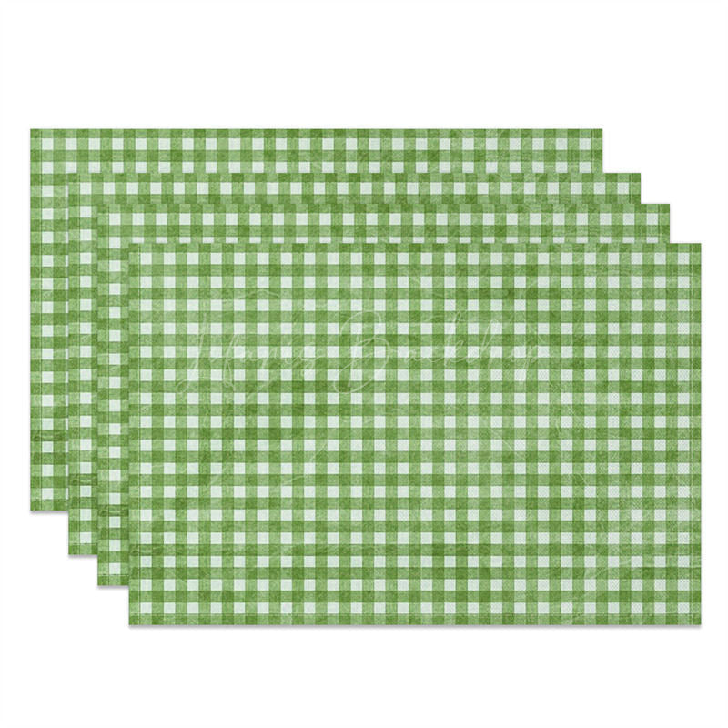 Lofaris Bright Green White Plaid Dining Set of 4 Placemats