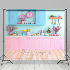 Lofaris Bright Pink Blue Easter Kitchen Photography Backdrop