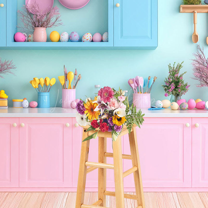 Lofaris Bright Pink Blue Easter Kitchen Photography Backdrop