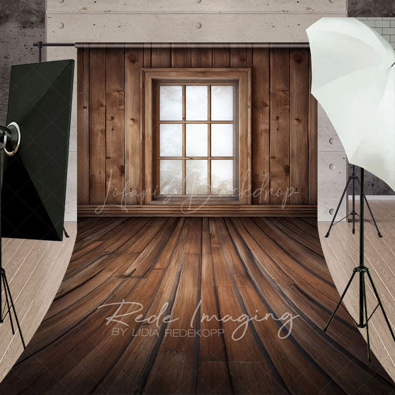 Lofaris Bright Retro Wooden Cabin Window Photo Sweep Backdrop