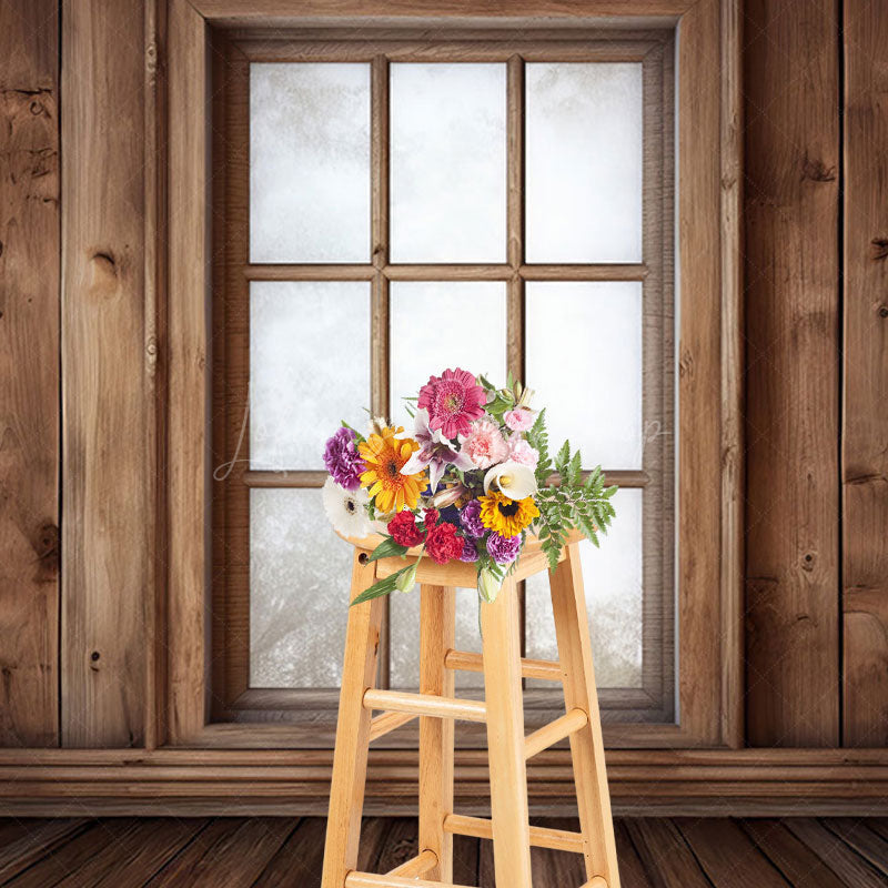 Lofaris Bright Retro Wooden Cabin Window Photography Backdrop