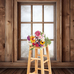 Lofaris Bright Retro Wooden Cabin Window Photography Backdrop
