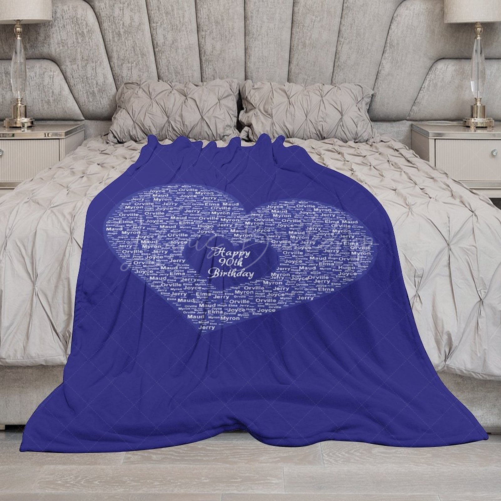 Lofaris Bright Royal Blue Custom Family Name Heart Blanket