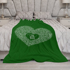 Lofaris Bright Royal Green Custom Family Name Heart Blanket