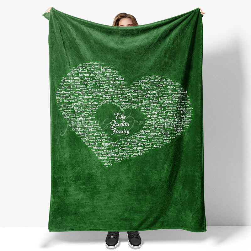 Lofaris Bright Royal Green Custom Family Name Heart Blanket