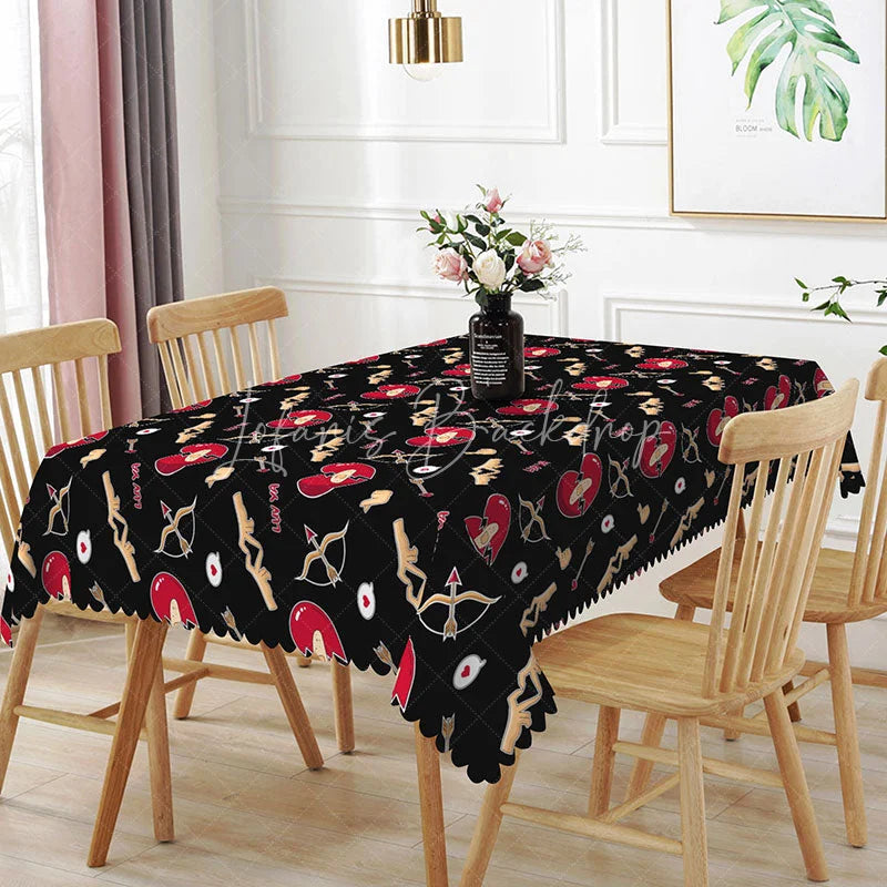 Lofaris Broken Heart Bandage Rectangle Tablecloth Black Anti Valentine Pattern Funny Breakup Party Dining Decor