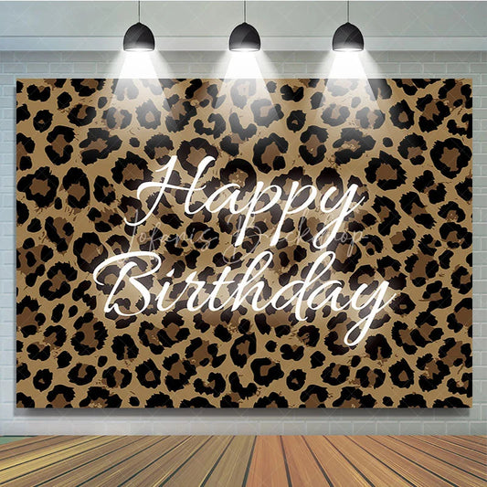 Lofaris Brown and Black Leopard Print Happy Birthday Backdrop Wild Animal Pattern Theme Party Decoration
