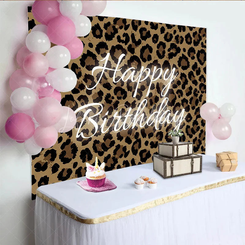 Lofaris Brown and Black Leopard Print Happy Birthday Backdrop Wild Animal Pattern Theme Party Decoration