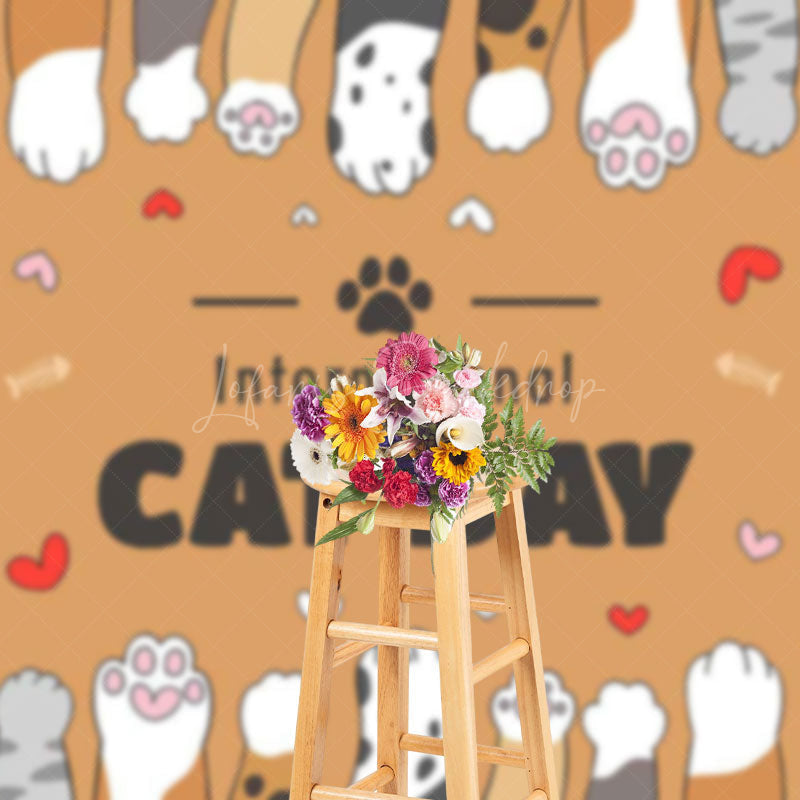 Lofaris Brown Claws Fish Bone International Cat Day Backdrop