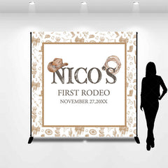Lofaris Brown Cowboy First Rodeo Custom Name Birthday Backdrop