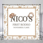 Lofaris Brown Cowboy First Rodeo Custom Name Birthday Backdrop