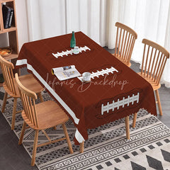 Lofaris Brown Football Lacing Rectangle Tablecloth with Scalloped Edge Sports Game Day Party Decor for Fans