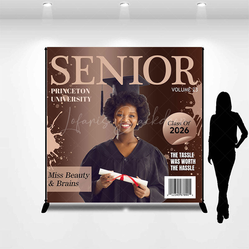 Lofaris Brown Magazine Cover Custom Photo Graduation Backdrop