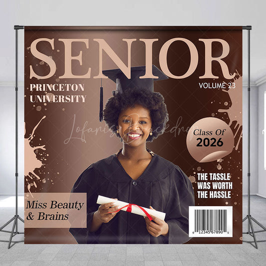 Lofaris Brown Magazine Cover Custom Photo Graduation Backdrop
