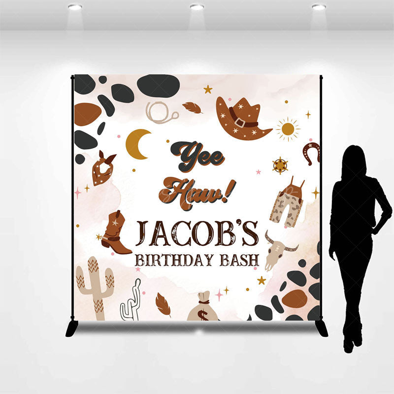 Lofaris Brown Pattern Cowboy Custom Name Birthday Backdrop