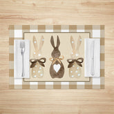 Lofaris Brown Plaid Courtly Bunny Easter Set Of 4 Placemats