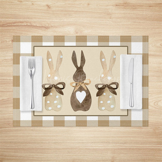 Lofaris Brown Plaid Courtly Bunny Easter Set Of 4 Placemats
