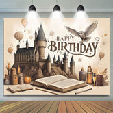 Lofaris Brown Wizard Castle Magic Book Happy Birthday Backdrop