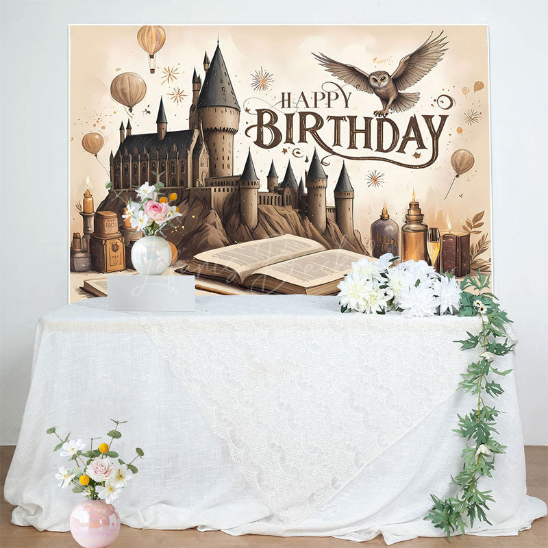 Lofaris Brown Wizard Castle Magic Book Happy Birthday Backdrop