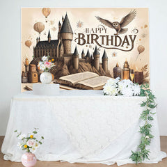 Lofaris Brown Wizard Castle Magic Book Happy Birthday Backdrop