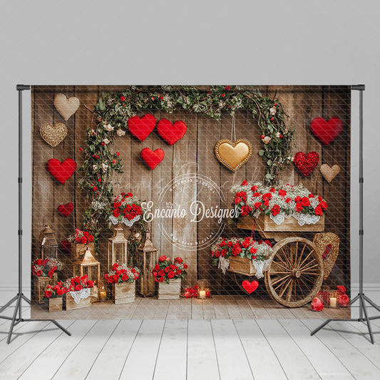 Lofaris Brown Wood Rural Romantic Red Valentines Day Backdrop