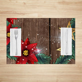 Lofaris Brown Wood Star Poinsettia Xmas Set Of 4 Placemats