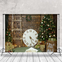 Lofaris Brown Wood Wall Ladder Clock Tree Gift Xmas Backdrop