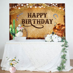 Lofaris Brown Wooden Western Cowboy Happy Birthday Backdrop