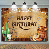 Lofaris Brown Wooden Western Cowboy Happy Birthday Backdrop