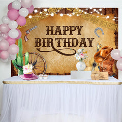 Lofaris Brown Wooden Western Cowboy Happy Birthday Backdrop