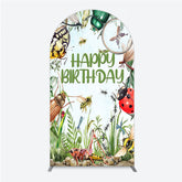 Lofaris Bug Themed Happy Birthday Arch Backdrop Insect Explorer with Magnifying Glass Kids Garden Party Decor