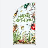 Lofaris Bug Themed Happy Birthday Half Moon Arch Backdrop Insect Explorer with Magnifying Glass Kids Garden Party Decor